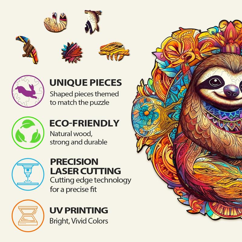 Happy Sloth Wooden Jigsaw Puzzle for Kids and Adults - Educational Toy