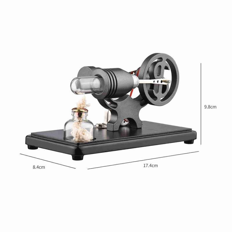 Hot Air Stirling Engine Electricity Generator Motor Model with LED Light Dollar Flywheel Design Science Experiment with Beech Base DIY Education Toy for Teacher Adults  School Office Decor