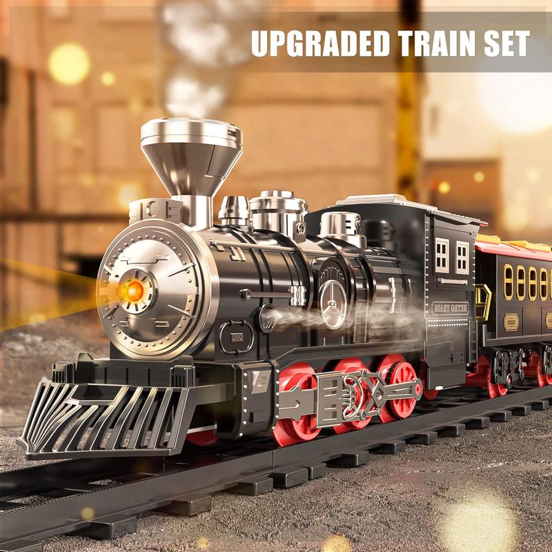 Train Sets With Steam Locomotive Engine, Cargo Car And Tracks, Battery Powered Play Set Toy W Smoke, Light & Sounds, ,