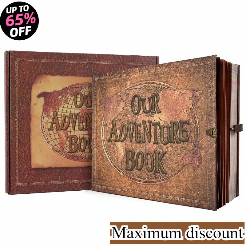 [FFYY-Hot Picks]   Our Adventure Book Scrapbook 180 Pages Photo Album, DIY Handmade Memory Travel Diary Photo Book Journal Scrapbook,Embossed Letter Leather Cover For Anniversary,Wedding,Valentines Day Gifts . Green Blue Brown Deep Red