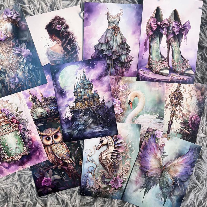 Fantasy Theme Journal Set, 32pcs Vintage Fairy & Castle Pattern Sticker & 12pcs Cards, Scrapbooking & Journal Making Supplies