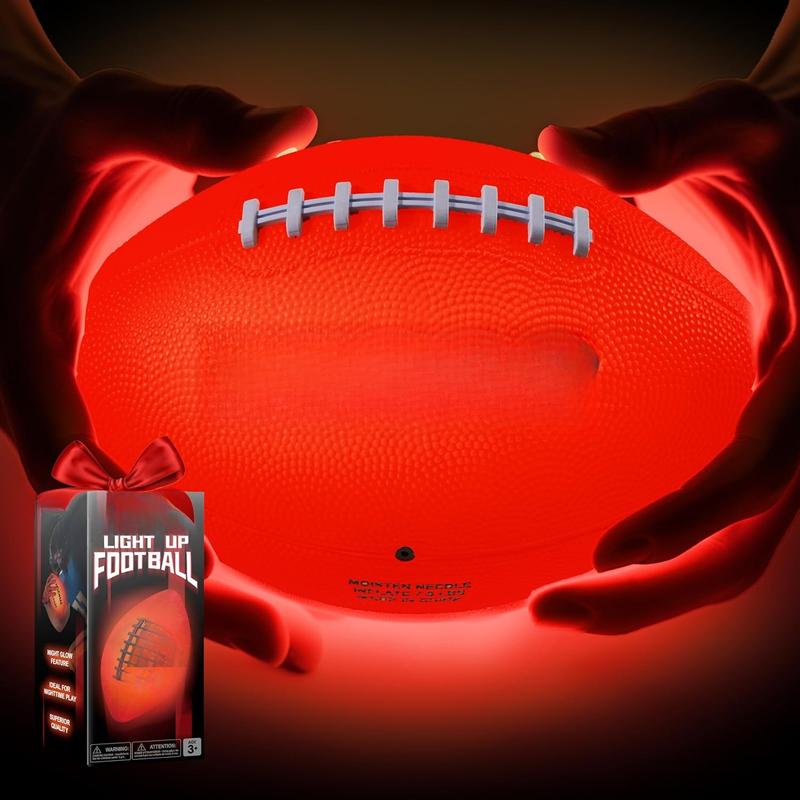 Glow in The Dark Football for Boys, Light Up Football for Night Football Games, Red Glowing Ball, Football Accessories Gifts for Teen Boy Toys Ages 3 Old and Up