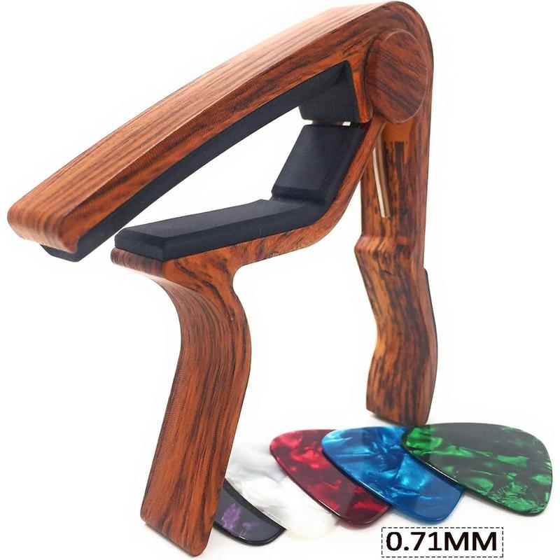 Guitar Capo for Acoustic and Electric Guitars - Rosewood Color with 5 Picks