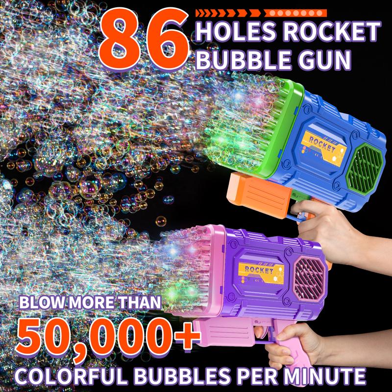 86 Hole Gatling Bubble Maker, 50000+ Bubbles Min Bubble Blaster Machine with 4 LED Lights, Summer Toys Gifts for Outdoor Indoor Birthday Wedding Party Backyard