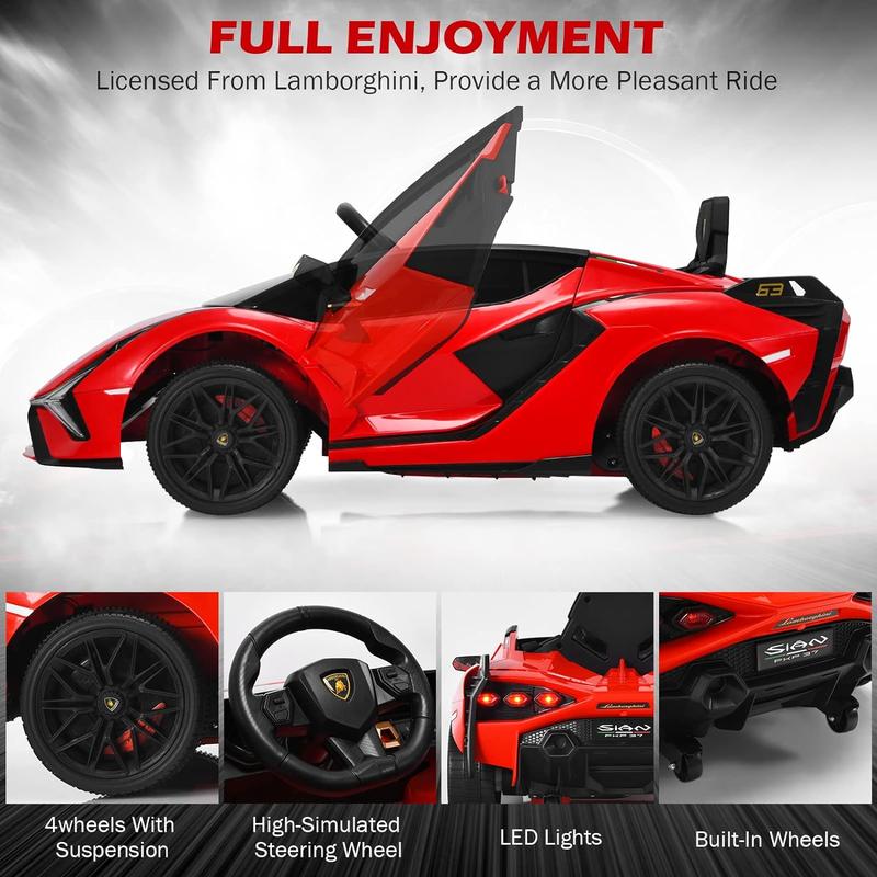 [LiveOnly] Costzon Licensed Lamborghini SIAN Ride On Car, 12 V Battery Powered Electric Vehicle with Control Remote, Music, Horn, 2 Speeds, Suspension, LED Lights, Bluetooth, USB