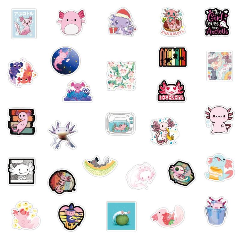 Cute Cartoon Animal Axolotl Graffiti Sticker, 50pcs set Multipurpose Self Adhesive Decor Paper, Universal DIY Decor Sticker for Gift Greeting Card Water Bottle Laptop Phone