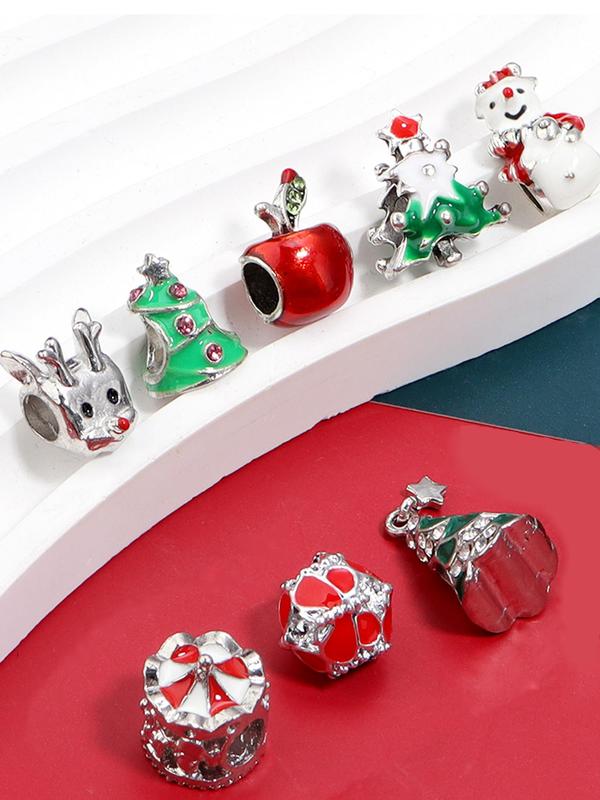 Christmas Themed Beads, Rhinestone Decor Beads for DIY Bracelet & Necklace, Fashion Accessories for Bracelet & Necklace Making