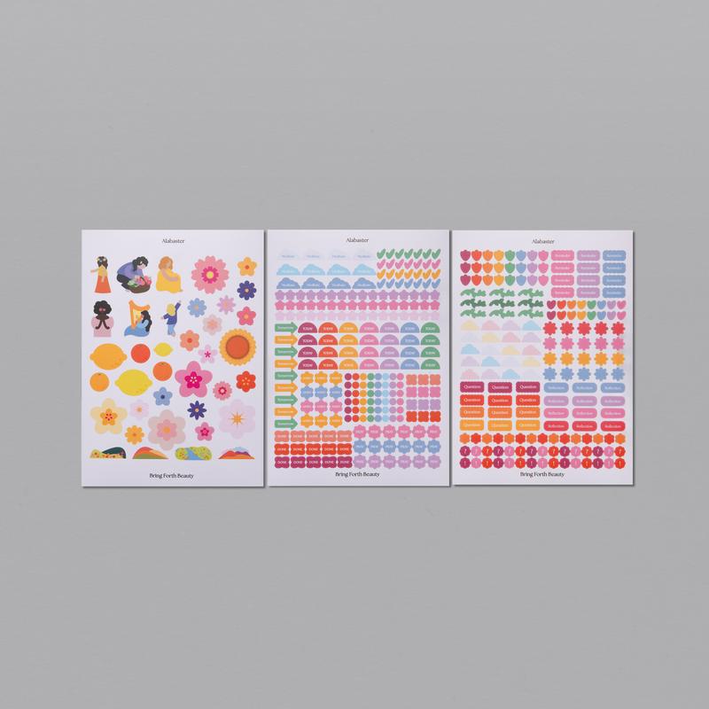 A Beautiful Year Sticker Sheet - 3 Pcs 5x7 inches, Sticker Sheets for Journaling and Scrapbooking, Decorative and Cute colorful sticker