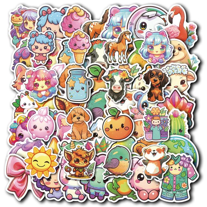 Cartoon Animal Pattern Sticker, 49pcs set Cute Cartoon Sticker, DIY Decorative Sticker for Scrapbooking, Journaling, Gift Wrapping