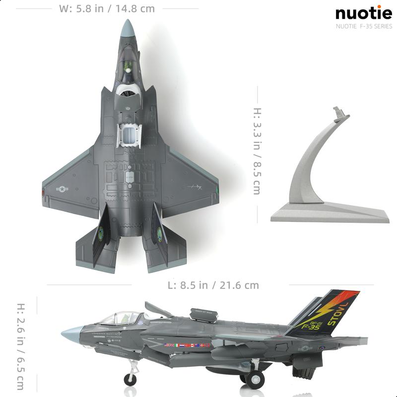 F-35 Lightning II Fighter Model Kit 1:72 Scale Die-cast Aircraft Model with Bracket, Gift for Military Pilots (F-35B Marine Corps) model airplane plane model