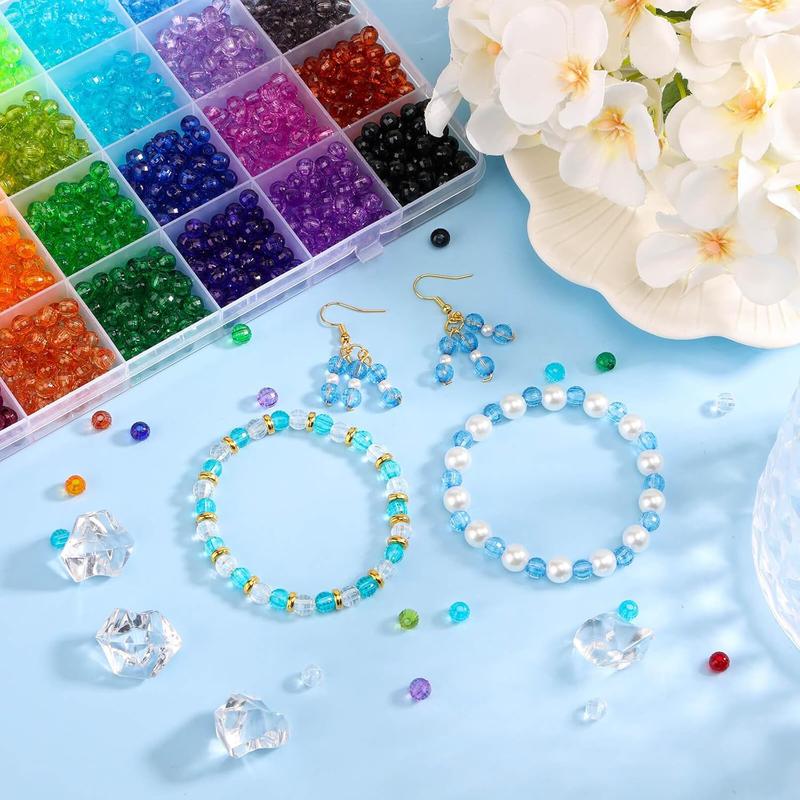 1820Pcs Crystal Beads for Jewelry Making, Crystal Acrylic Beads Faceted Jewelry Beads Bicone Gem Beads for Jewelry Making (6 MM)