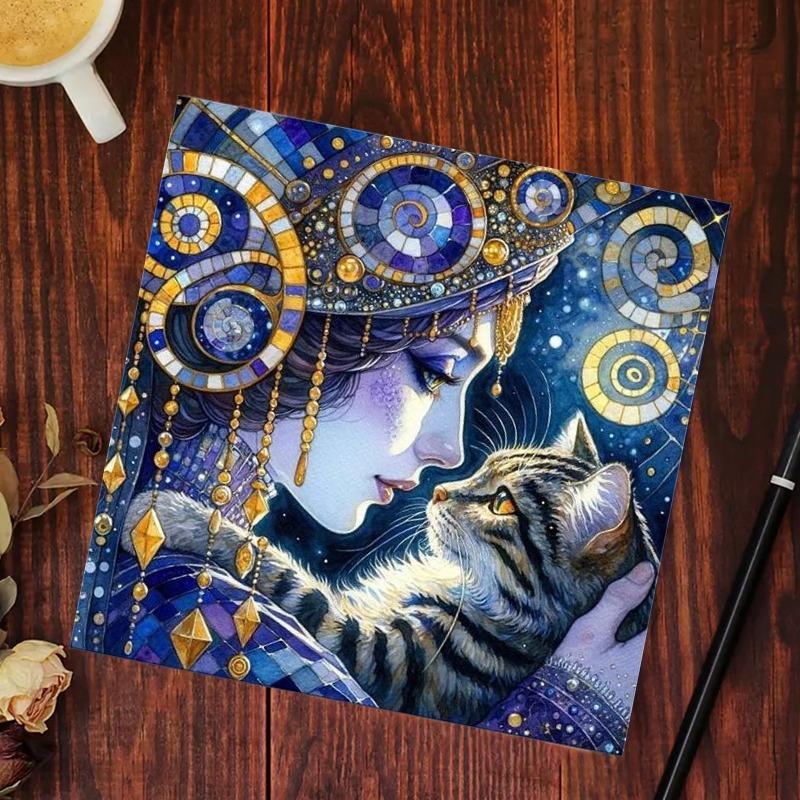 Cartoon Girl & Cat Pattern DIY Diamond Arts Colorful Painting Kit without Frame, 1 Count DIY Decorative Art Picture for Beginner, Wall Art Decor for Home Living Room Bedroom