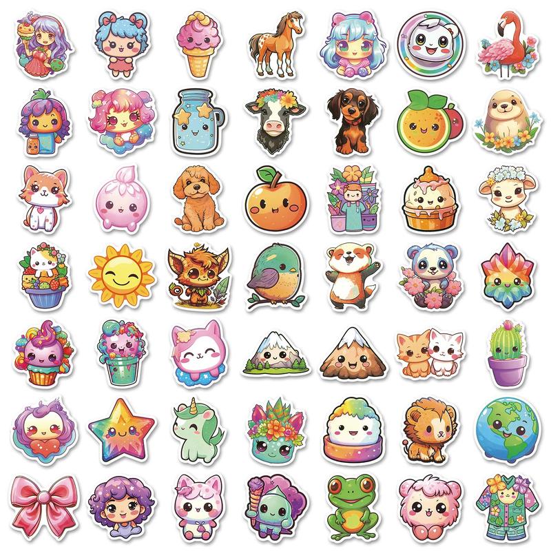 Cartoon Animal Pattern Sticker, 49pcs set Cute Cartoon Sticker, DIY Decorative Sticker for Scrapbooking, Journaling, Gift Wrapping