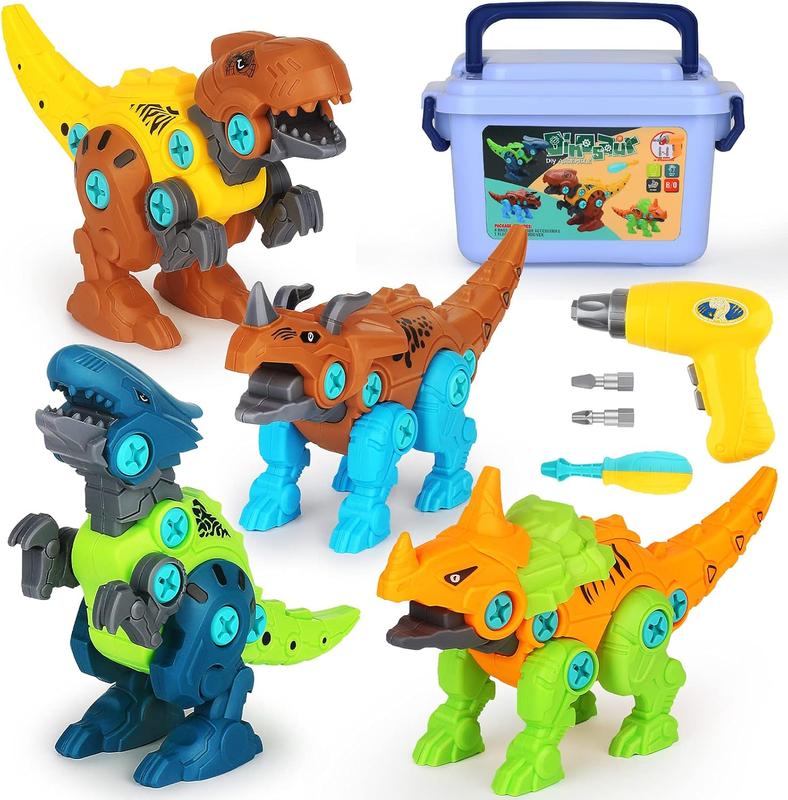 Christmas Gift Dinosaur Toys for Kids 3-5 6 7 8 Years Old, Take Apart Dinosaur Toys for Boys and Girls, STEM Construction Dinosaur Building Kit for Kids with Electric Drill Tool, Great Gift Pack of 3