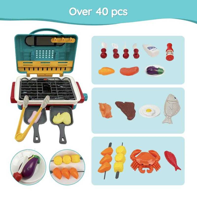 36Count Pretend Play Kids Kitchen Play Set, Kitchen Outdoor Barbecue Toys, Pretend Play Cook With Smoke, Sound And Light, Tailored For Kids Ages 3-8, Let Kids Fall In Love With Culinary Arts, Christmas Gifts