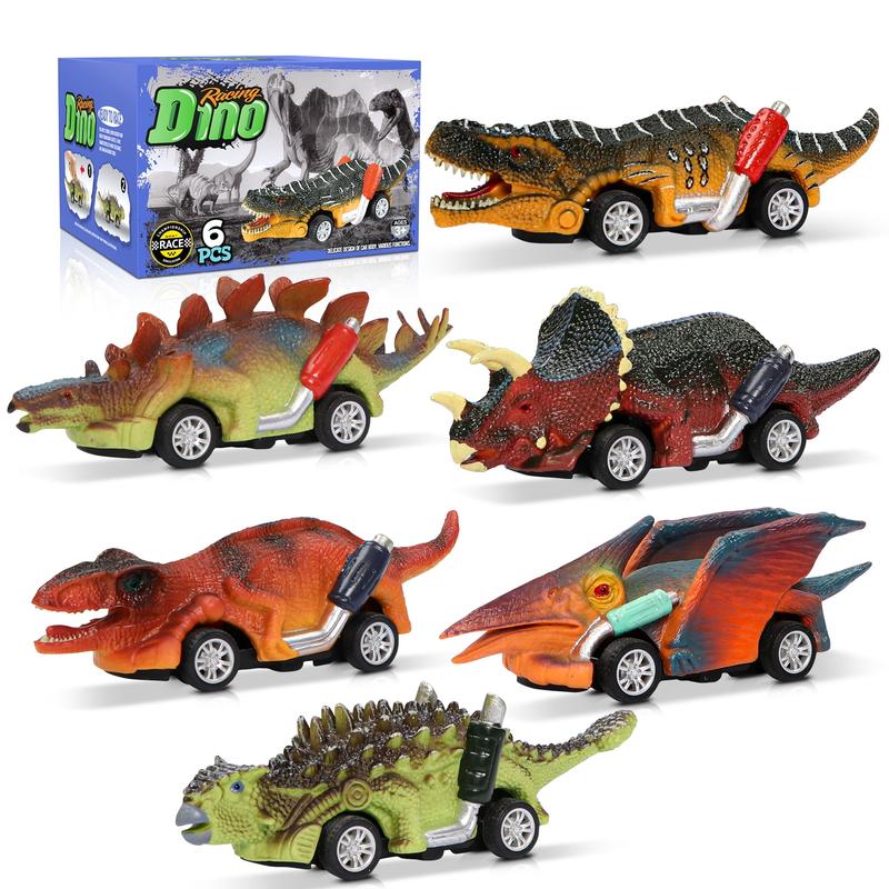 Dinosaur Toy Pull Back Cars, 6 Pack Dinosaur Car Toys Dinosaur Games with T-Rex Gift for 3-5 Year Old Boys and Toddlers