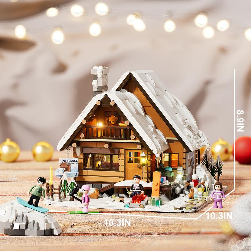 Funwhole Ski Lodge,Christmas Gift, Lighting Building Bricks Set , 2187 Pcs, LED Light Construction Building Model ,stress-relief Toys , Winter Holiday Gift for Adults and Teens