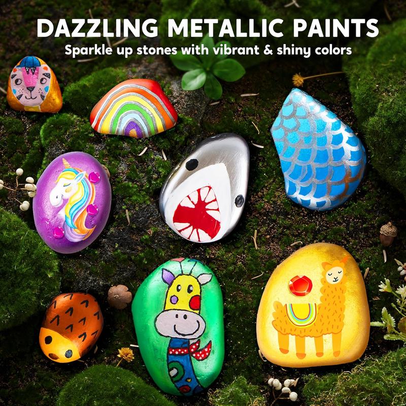 Rock Painting Kit- Glow in The Dark Rock Kit, Arts and Crafts for Kids Ages 6-12, Art Supplies Toy, Kids Craft Paint Kits, Arts & Crafts for Boys Girls Birthday Party Gift Toy