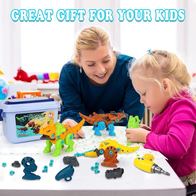 Christmas Gift Dinosaur Toys for Kids 3-5 6 7 8 Years Old, Take Apart Dinosaur Toys for Boys and Girls, STEM Construction Dinosaur Building Kit for Kids with Electric Drill Tool, Great Gift Pack of 3