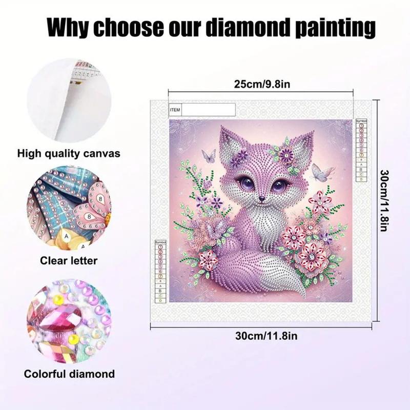 Fox Pattern DIY Diamond Arts Colorful Painting Kit without Frame, 5D Diamond Decor Painting by Numbers Kit, DIY Wall Art Decor