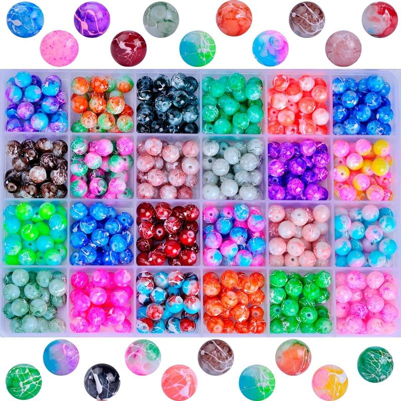 Glass Beads for Bracelet Jewelry Making kit Crystal Pattern Bead Stone Beaded 480pcs 8mm 24colors Round Gemstone Set Diy for Women Adult Beginners Earring Necklace Decoration