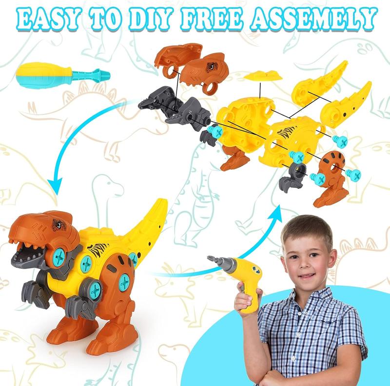 Christmas Gift Dinosaur Toys for Kids 3-5 6 7 8 Years Old, Take Apart Dinosaur Toys for Boys and Girls, STEM Construction Dinosaur Building Kit for Kids with Electric Drill Tool, Great Gift Pack of 3