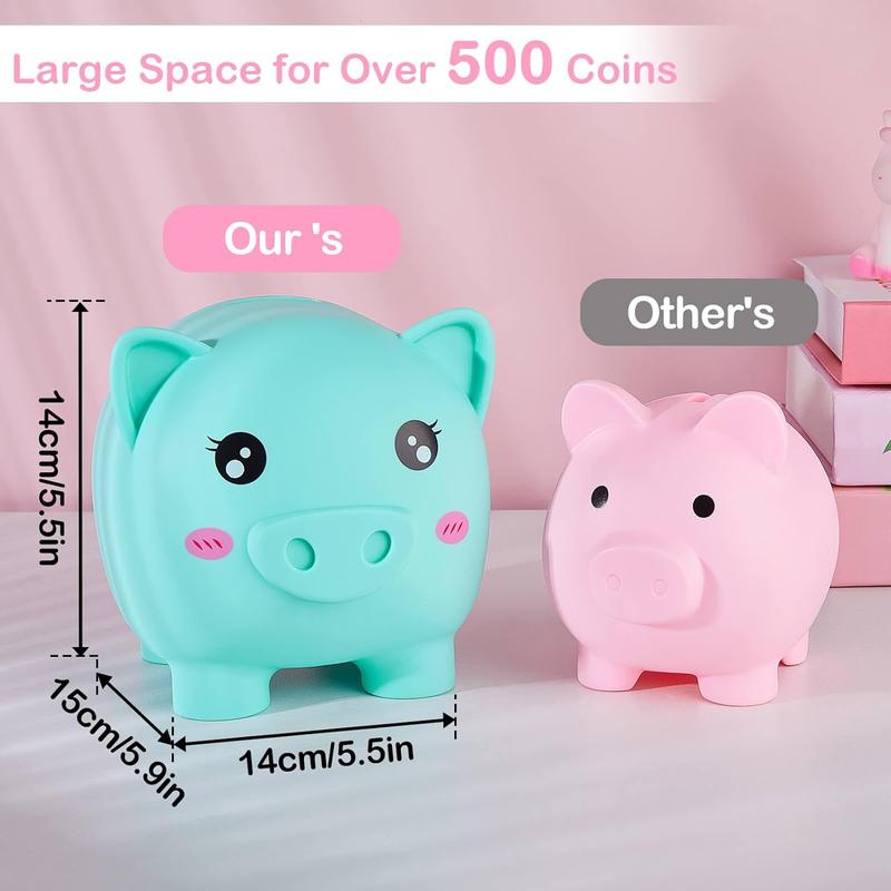 Piggy  for Girls Large Unicorn Piggy Banks with Necklace Bracelet DIY Stickers Cute  Piggybank Unbreakable for   Christmas Birthday Gifts, Green with Blue Purple Dress, M