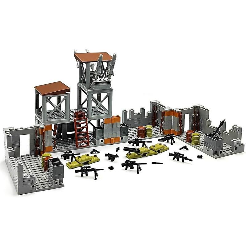 Military Base Building Brick Set for Army Minifigure War Accessories, Defence Base Guard Tower Guns Weapons Building Block Toy for Kids 8 10 12 14 Years