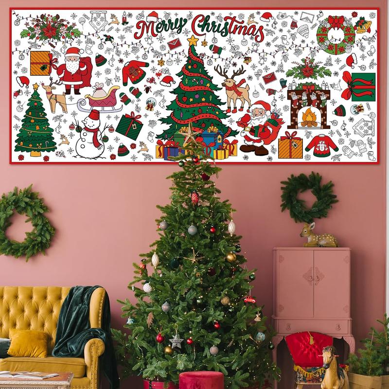 Xmas Giant Coloring Poster Tablecloth-Christmas Crafts for -30 x 72 Inches Jumbo Paper Coloring Banner  Gifts Activities Toys Party Classroom Christmas Decorations[Kids Games] Artistic Paint