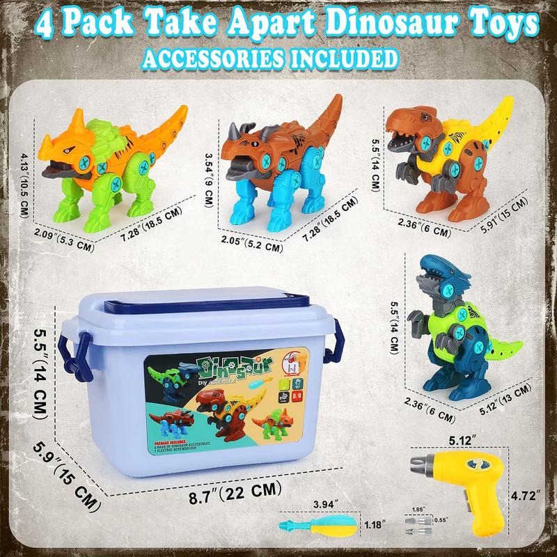 Christmas Gift Dinosaur Toys for Kids 3-5 6 7 8 Years Old, Take Apart Dinosaur Toys for Boys and Girls, STEM Construction Dinosaur Building Kit for Kids with Electric Drill Tool, Great Gift Pack of 3