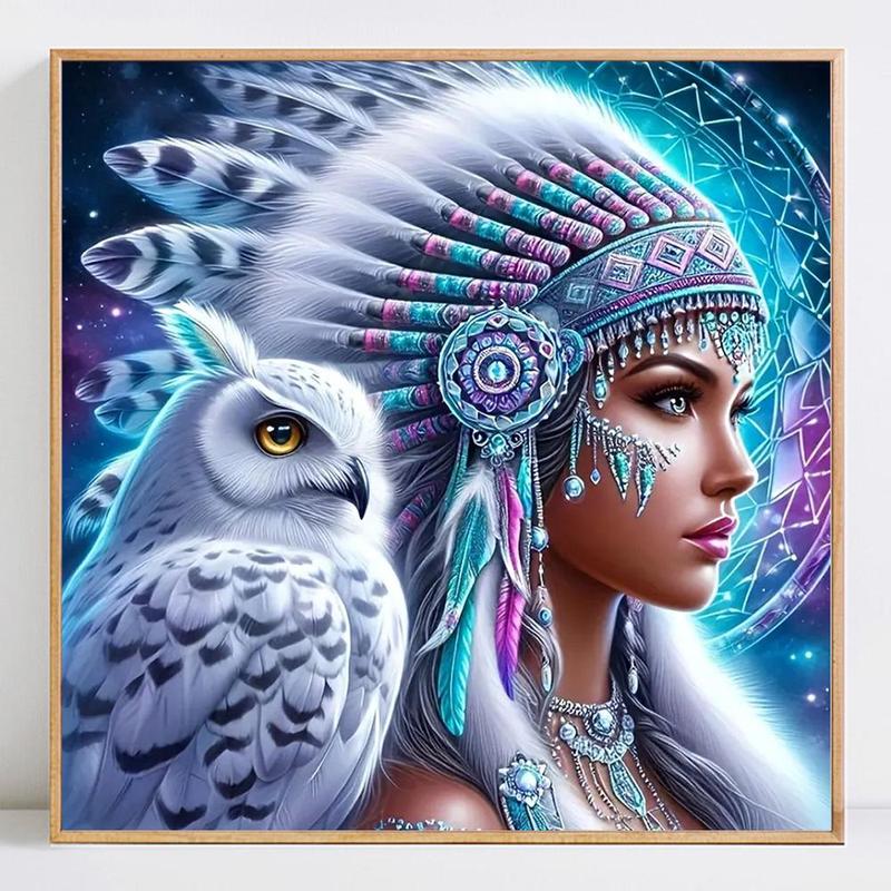 Owl & Woman Pattern DIY Diamond Arts Colorful Painting Kit without Frame, DIY 5D Diamond Arts Colorful Painting Kit, Wall Art Decor for Home