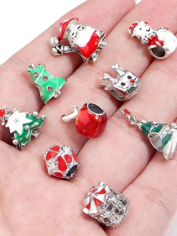 Christmas Themed Beads, Rhinestone Decor Beads for DIY Bracelet & Necklace, Fashion Accessories for Bracelet & Necklace Making