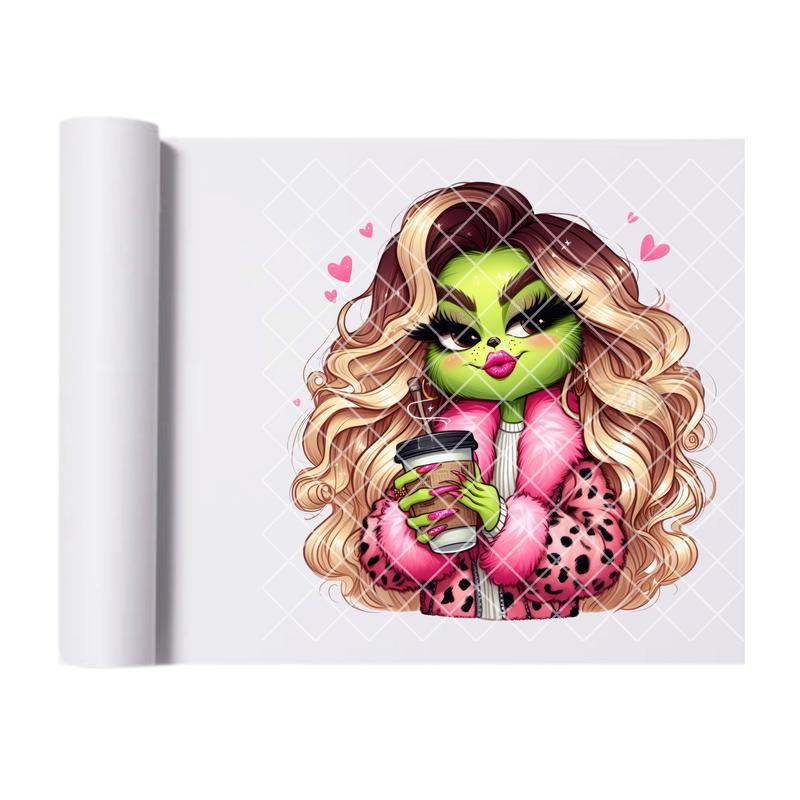 Glam Grinch Lady DTF Transfer - Festive and Stylish