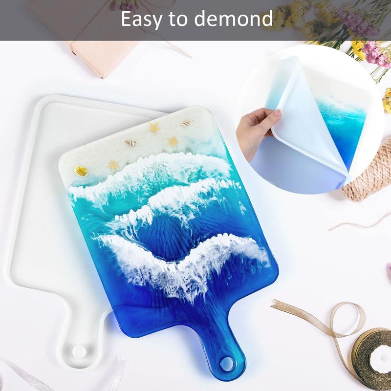 Resin Silicone Tray Molds, Casting Mold for Epoxy Resin, DIY Resin Large Serving Rectangle Cutting Board Handle for Home Decoration-Crafting Agate Geode Tray