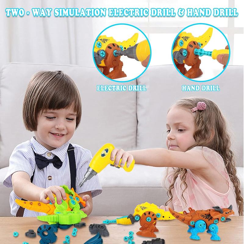 Christmas Gift Dinosaur Toys for Kids 3-5 6 7 8 Years Old, Take Apart Dinosaur Toys for Boys and Girls, STEM Construction Dinosaur Building Kit for Kids with Electric Drill Tool, Great Gift Pack of 3