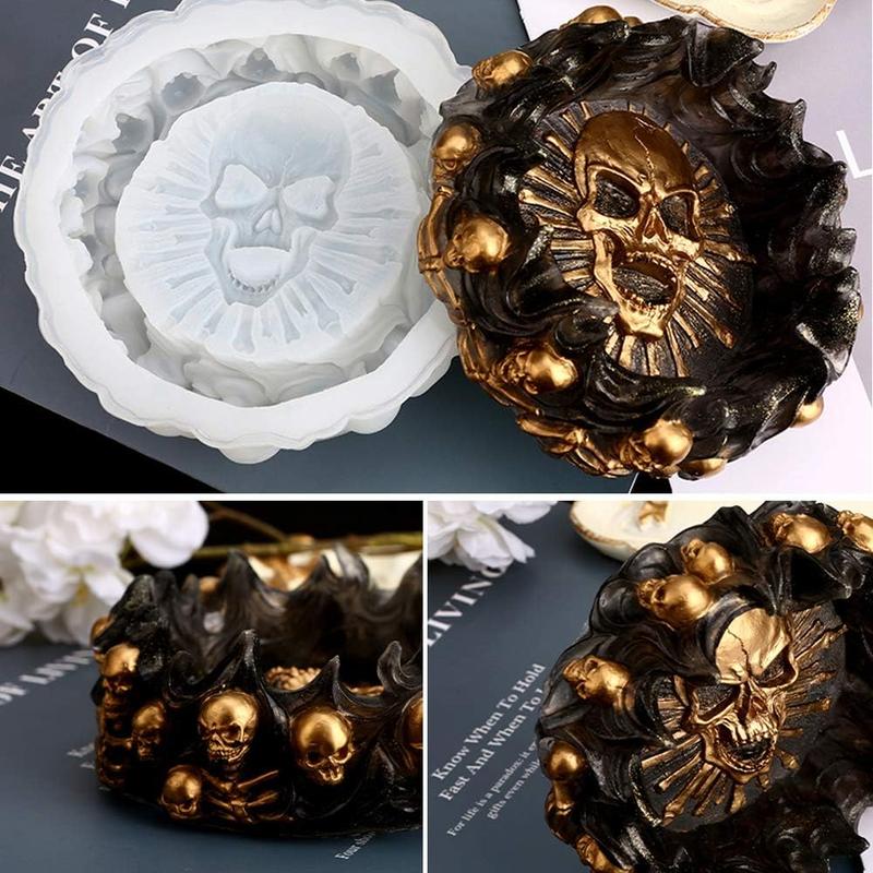 Resin Mold, Silicone Ashtray Mold Halloween Skull DIY Craft Gift Epoxy Resin Casting Molds Keletons Jewelry Storage Mould for Party, Home Decoration