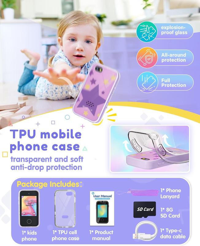 Phone for Kids Age 3-8,Kids Smart Phone for Girls Christmas Birthday Gifts,Toy Phone with Dual Camera Music Player Puzzle Games,Touchscreen Phone Learning Toy for 3 4 5 6 7 8 Year Old Girls