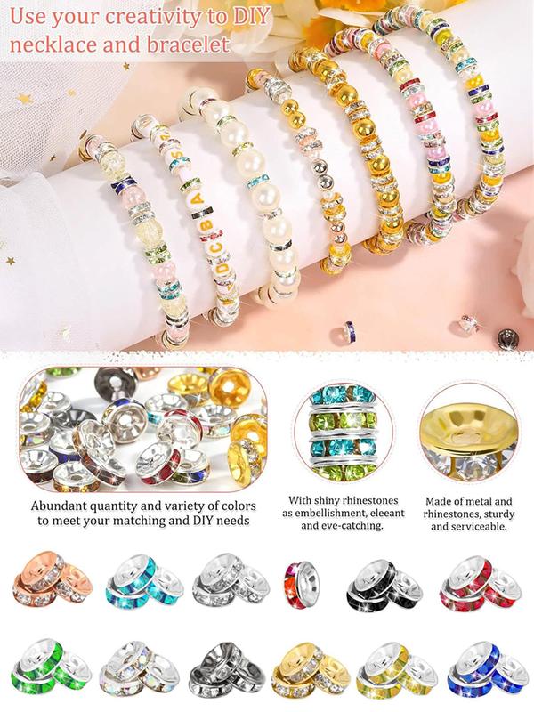 8mm Multi-color Rhinestone Spacer Beads, 720pcs Beads Kit, Perfect for Necklace Bracelet Jewelry DIY Making, Suitable for Pen Decor & Crafting Projects