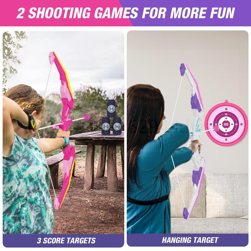 Outdoor Shooting Toy Set, 2 Counts set Including 2 Counts Bow & Arrow & 24pcs Suction Cup Arrow & 2 Counts Hanging Target, Outdoor Toy for Boys & Girls