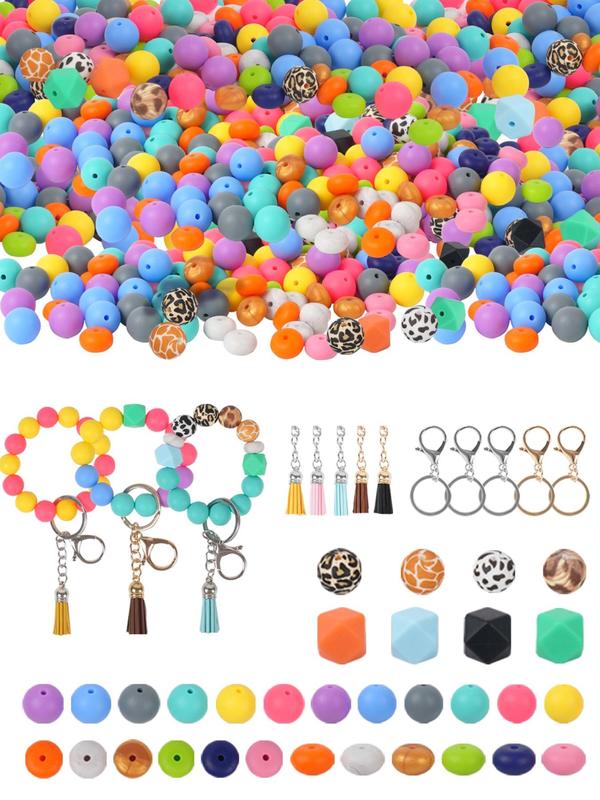 Basic Mixed Color Silicone Bead, 1 Set Diy Keychain Component for Jewelry Bracelet & Necklace Making, Key Chain Making Kit Large Beads for Crafts for Daily Use