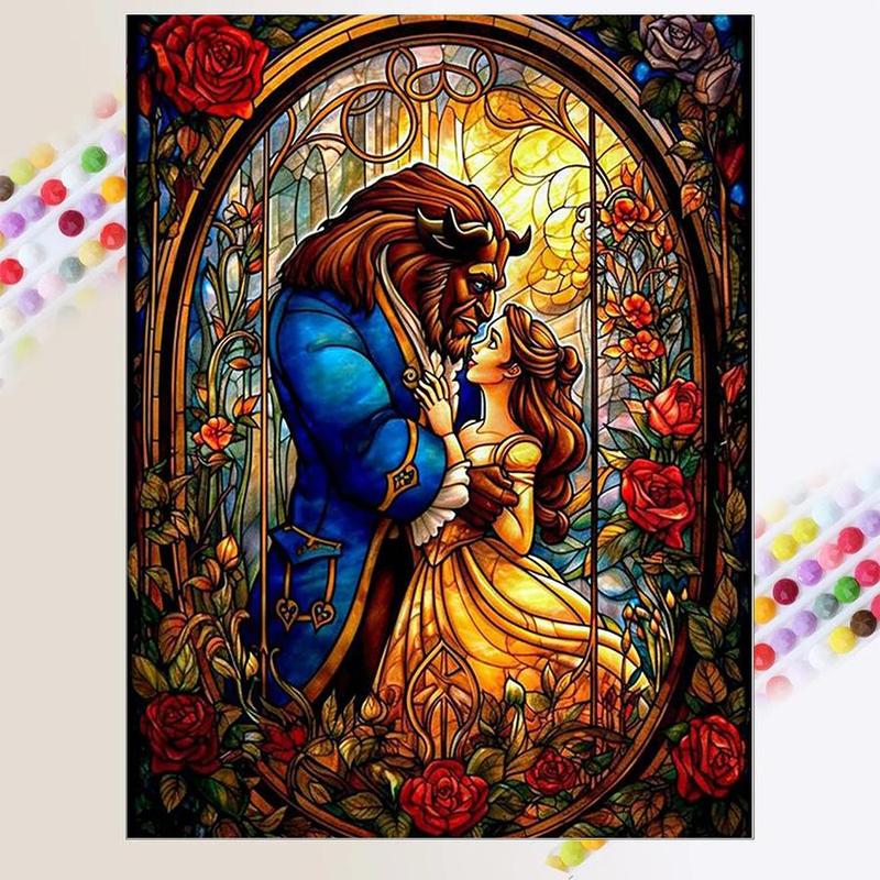 Beauty and The Beast Diamond Arts Colorful Painting Kit without Frame, DIY 5D Cartoon Diamond Arts Crafts for Wall Art Decor