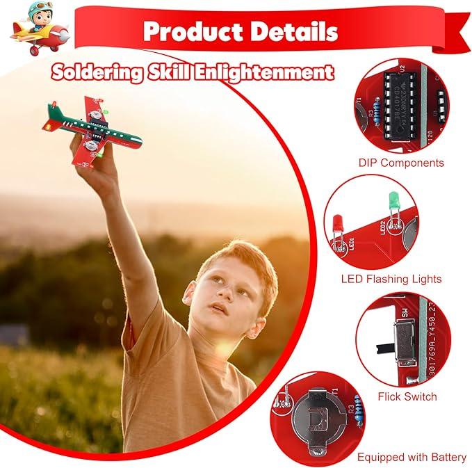 Learning Soldering DIY Airplane Kit for Beginners, 3 Color LED Flashing Lights Airplane Soldering Project Kit for High School Student Back to School Soldering Practice STEM Education