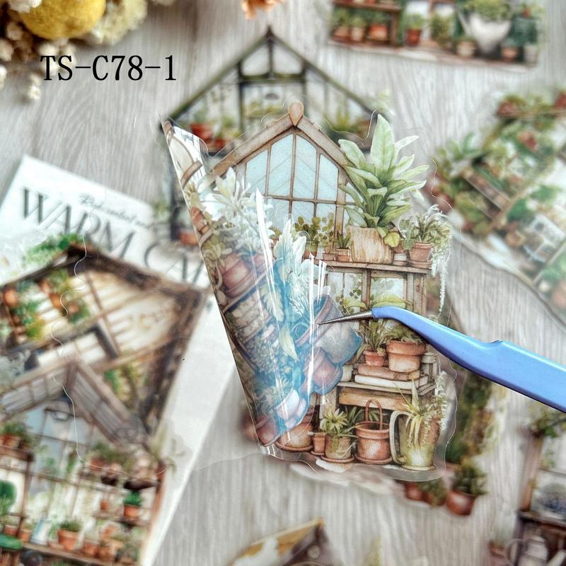 Vintage Castle & Book Pattern Decorative Sticker, 10pcs pack Scrapbooking & Journal Making Material Paper, DIY Decorative Sticker for Christmas Gift