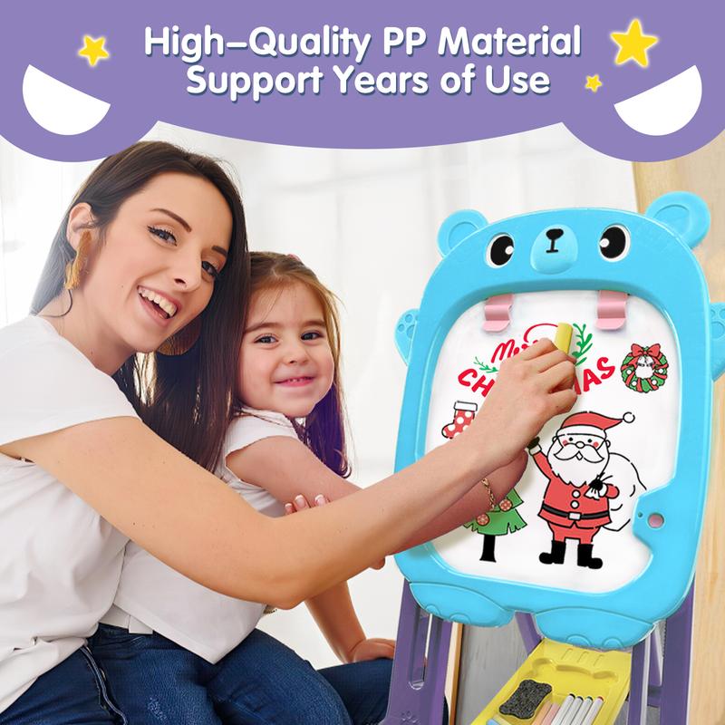 Kids Easels for Toddlers with Chalk Board and Dry Erase Easel, Blue Easel for Toddlers Ages 2-4 & 5-8, Educational and Popular Gift Toys for Girls and Boys, Back to School Gifts for Students