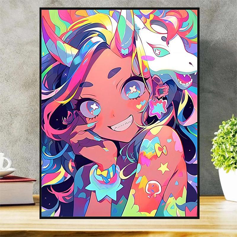 5D Diamond Painting Kit, Unicorn & Cartoon Girl Pattern DIY Diamond Painting Without Frame, Handmade Art Craft For Home Decor