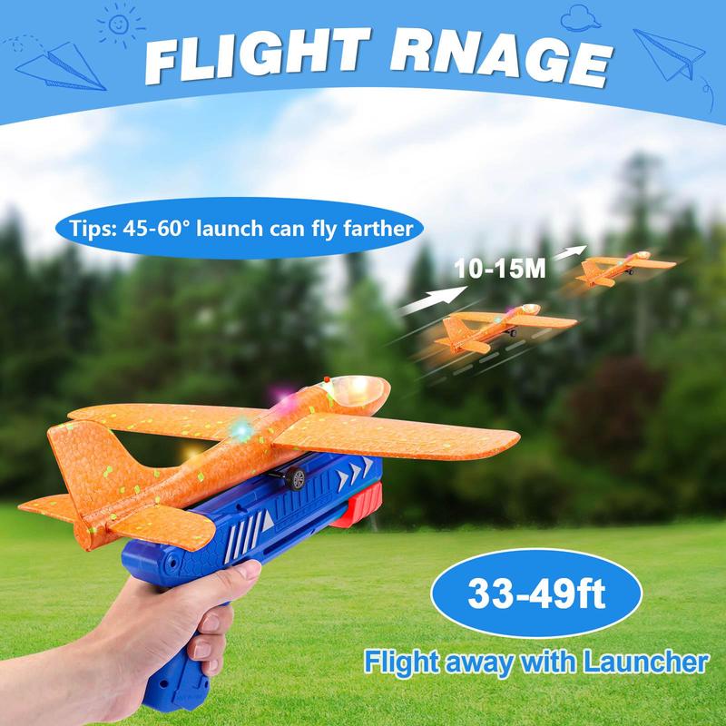 Flight Mode Catapult Plane for Kids Outdoor Sport Flying Toys Gifts.Three-Pack Airplane Large LED Dinosaur Airplane Launcher Glider Set. Foam Glider