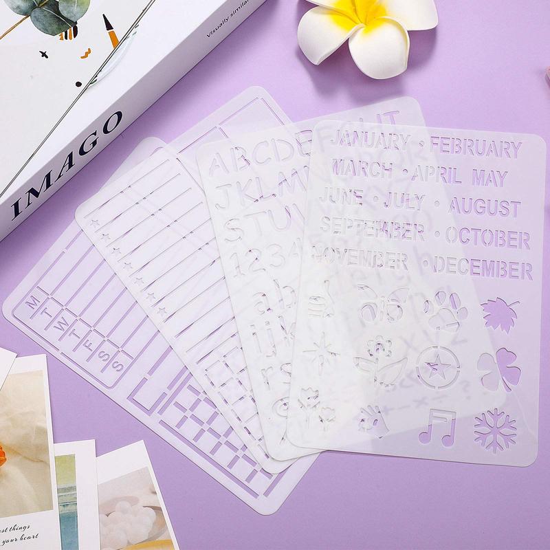 24 Pieces Journal Stencils 4x7 Inch Planner Drawing Template for Journals Supplies Kit Daily Weekly Monthly Calendars Notebook Productivity Scrapbook Lists, Letters, Numbers, Habit