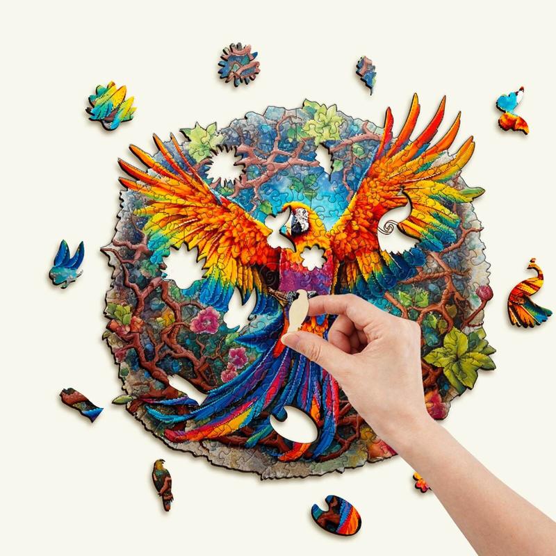 Curious Parrot Wooden Jigsaw Puzzle with Unique Shape