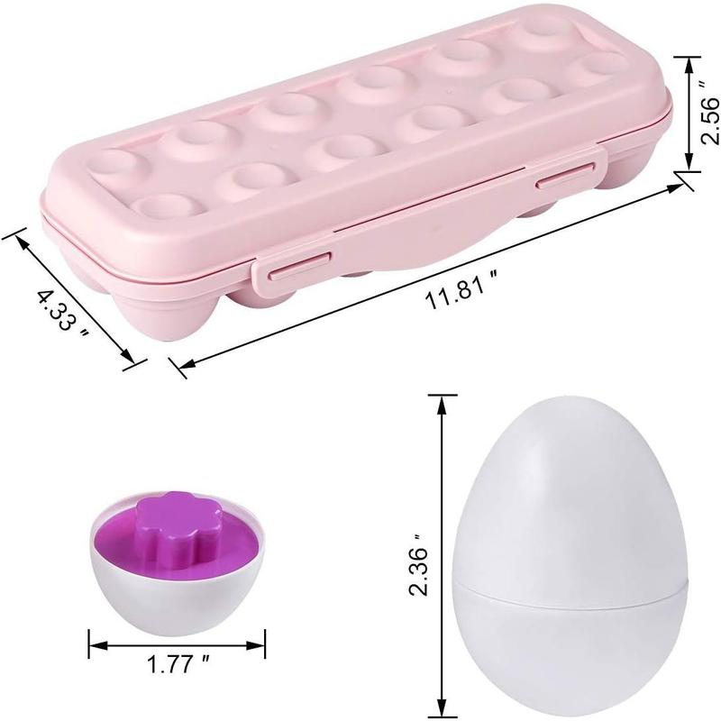 Color Shape Matching Eggs, Kids Learning Sorting Easter Egg Toys, Gifts for Boys Girls to Improve Identification Skills, with Pink Egg Holder, 12 Eggs