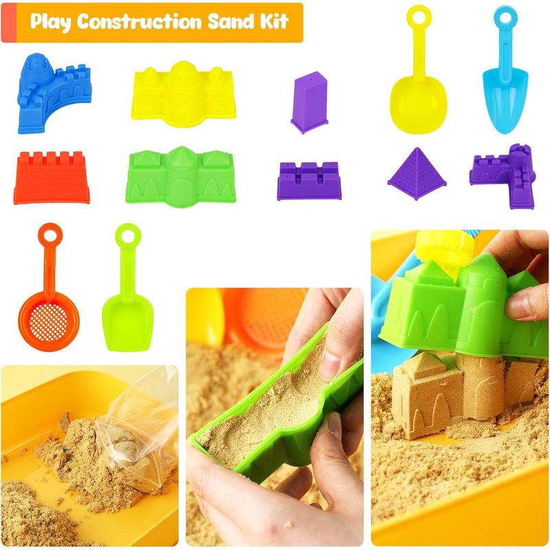 3 otters 32PCS Play Sand Construction Set, 2.2lbs Magnetic Sand, 4 Alloy Construction Vehicle Toys, 12 Sand Molds, 11 Construction Worker Models and Road Signs, 1 Storage Box, Toys for Kids Age 3-8